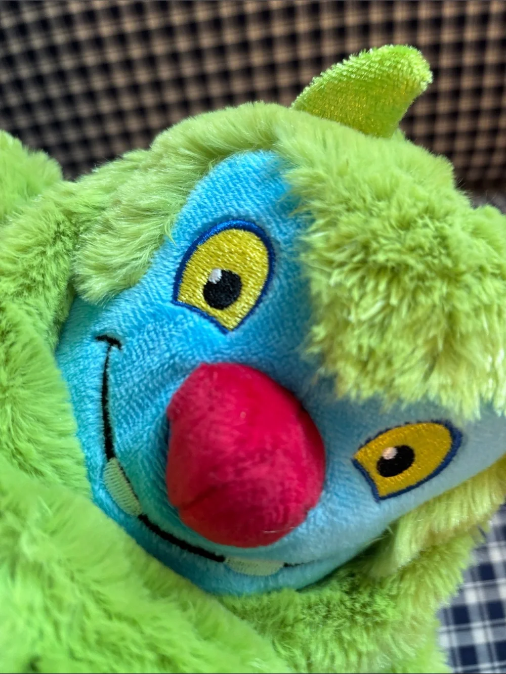 Kohl's Bright Green Plush Monster with Blue Face and Red Nose